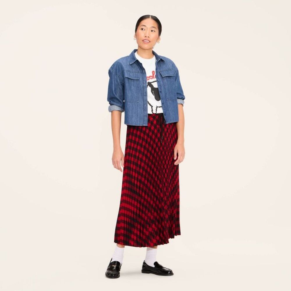 Women's Buffalo Check Midi A-Line Pleated Skirt - Woolrich Red/Black M